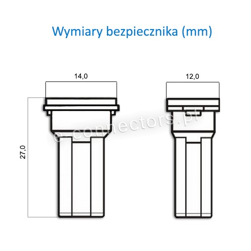 Bezpiecznik JAPVAL mini female 14 wymiary