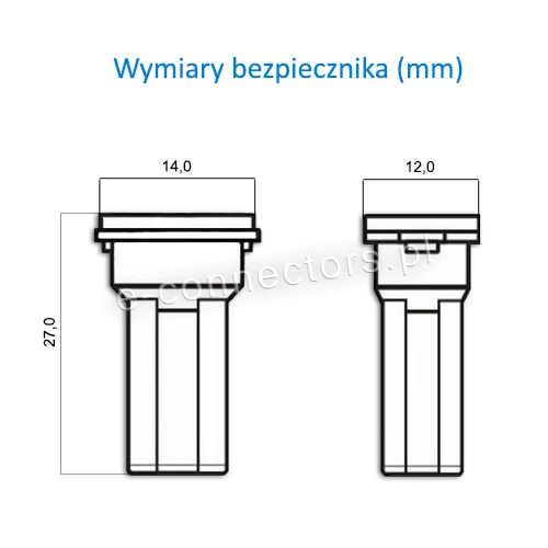 Bezpiecznik JAPVAL mini female 14 wymiary