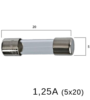 Bezpiecznik szklany 1,25A (5x20) wymiary